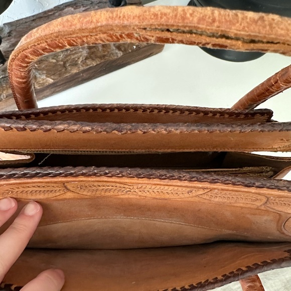 Vintage Leather Tooled Floral Embossed Satchel